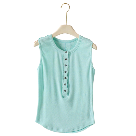 RAW EDGE RIBBED HENLEY TANK MINT