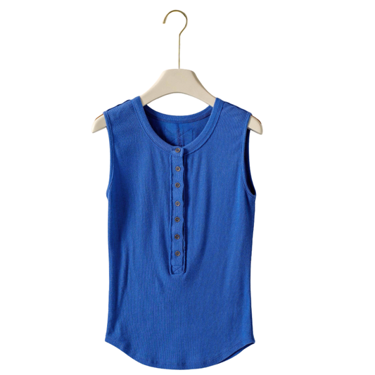RAW EDGE RIBBED HENLEY TANK ROYAL