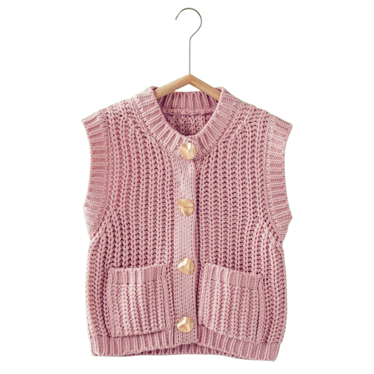 CHUNKY KNIT SWEATER VEST PINK