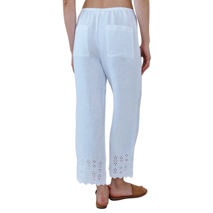 BEACH CROP PANT WITH EMBROIDERED HEM WHITE