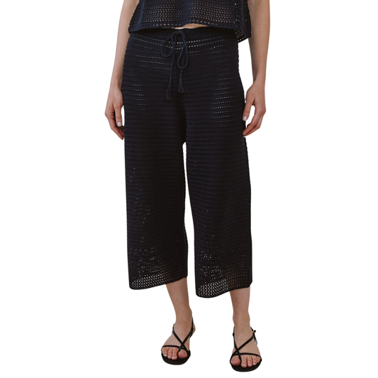CROP WIDE LEG CROCHET PANT BLACK