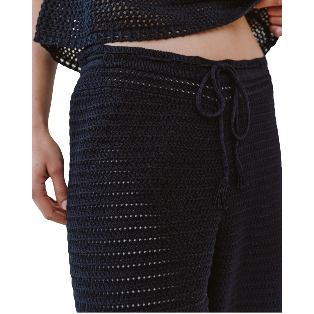 CROP WIDE LEG CROCHET PANT BLACK