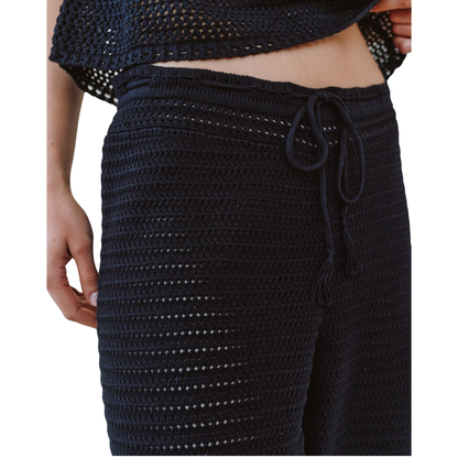 CROP WIDE LEG CROCHET PANT BLACK