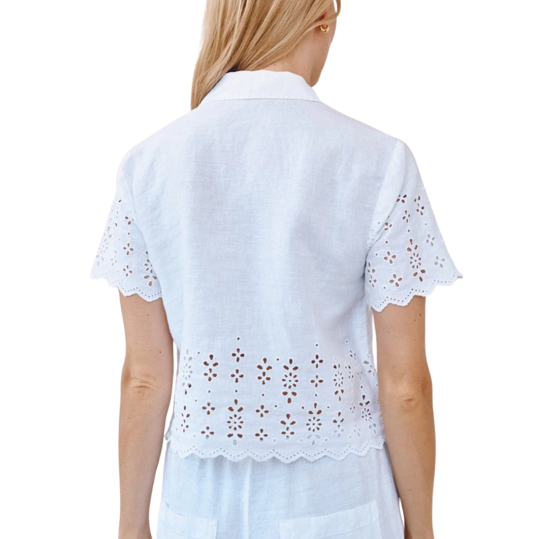 SHORT SLEEVE EMBROIDERED BUTTON DOWN WHITE