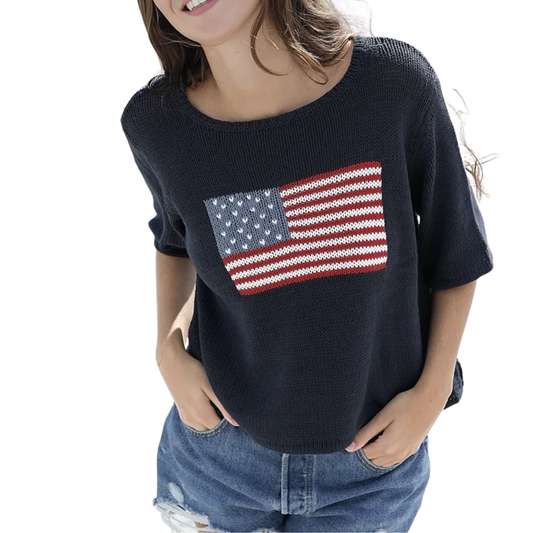 FLAG HALF SLEEVE SWEATER INDIGO