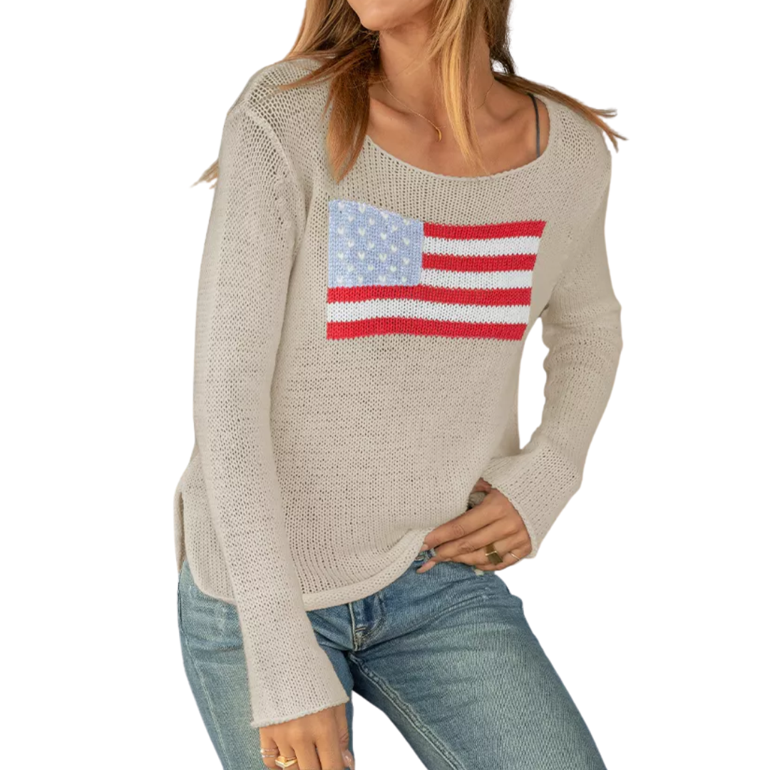 FLAG CREW SWEATER KHAKI