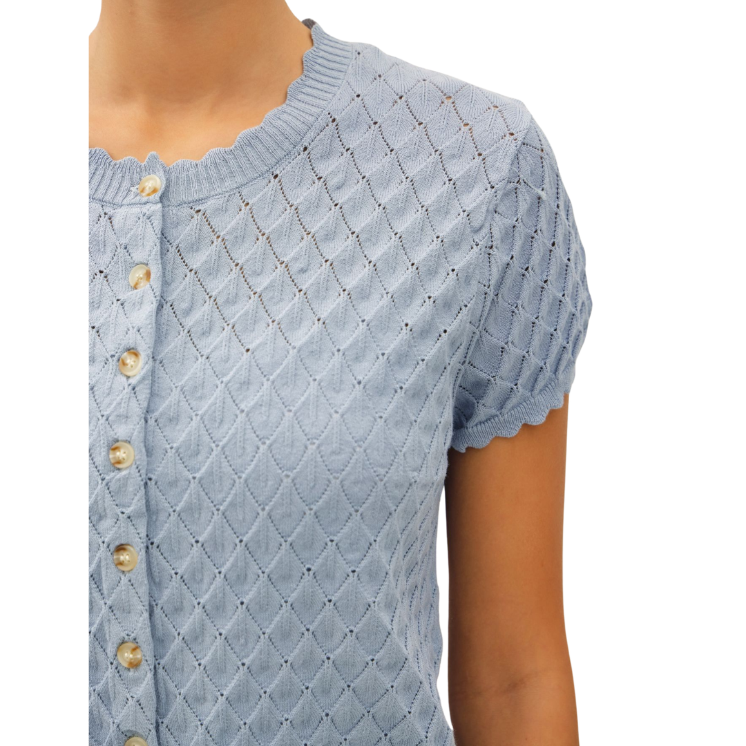 POINTELLE STITCH CARDIGAN DUSTY BLUE
