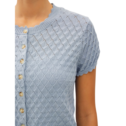 POINTELLE STITCH CARDIGAN DUSTY BLUE