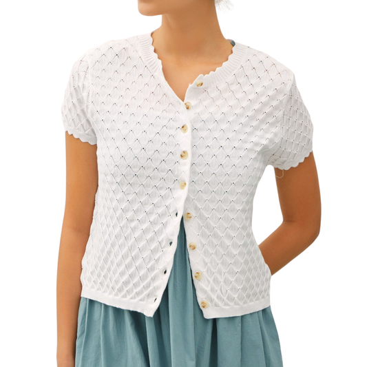 POINTELLE STITCH CARDIGAN WHITE