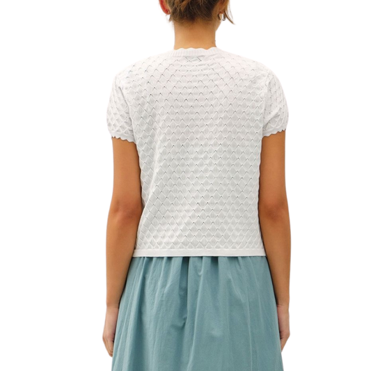 POINTELLE STITCH CARDIGAN WHITE