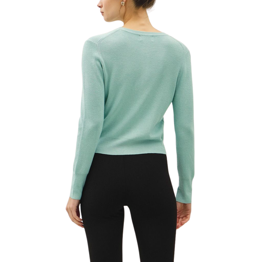 RIBBED CREWNECK CARDIGAN SEAFOAM