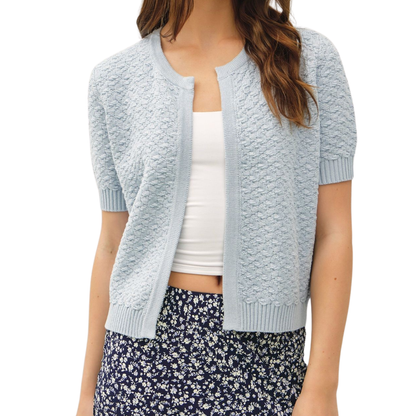 TEXTURED SHORT SLEEVE CARDIGAN LIGHT BLUE
