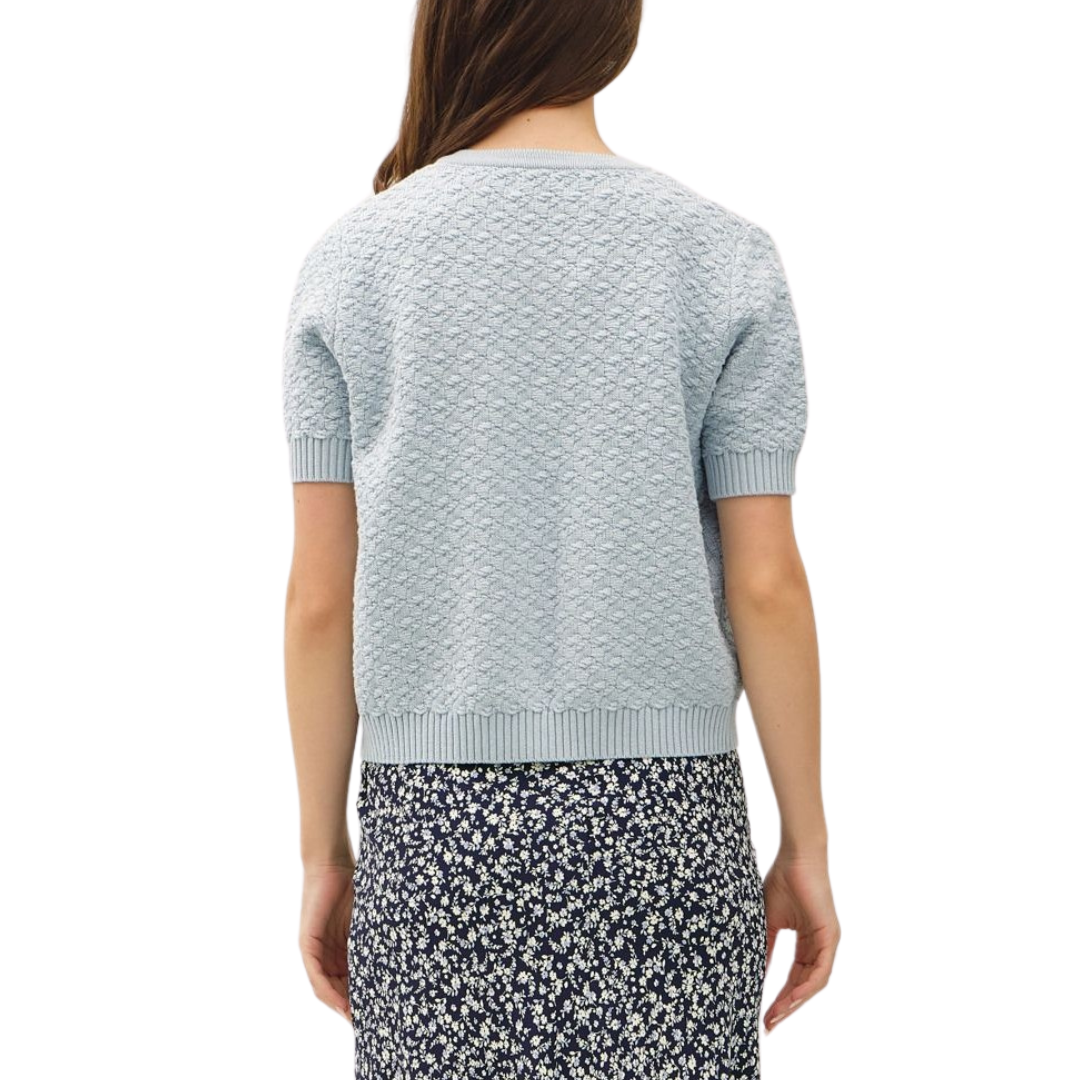 TEXTURED SHORT SLEEVE CARDIGAN LIGHT BLUE