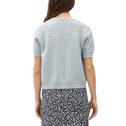 TEXTURED SHORT SLEEVE CARDIGAN LIGHT BLUE
