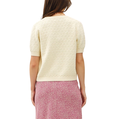 TEXTURED SHORT SLEEVE CARDIGAN OFF WHITE