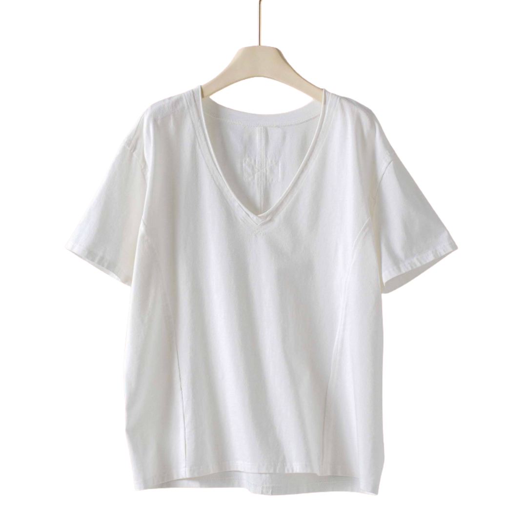 EXPOSED SEAM VNECK TEE WHITE