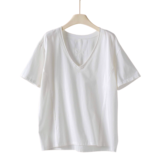 EXPOSED SEAM VNECK TEE WHITE