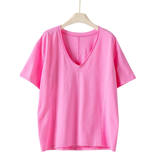 EXPOSED SEAM VNECK TEE PINK