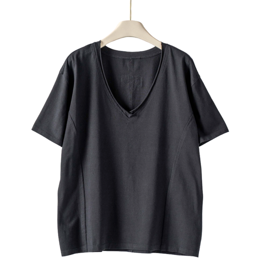 EXPOSED SEAM VNECK TEE BLACK