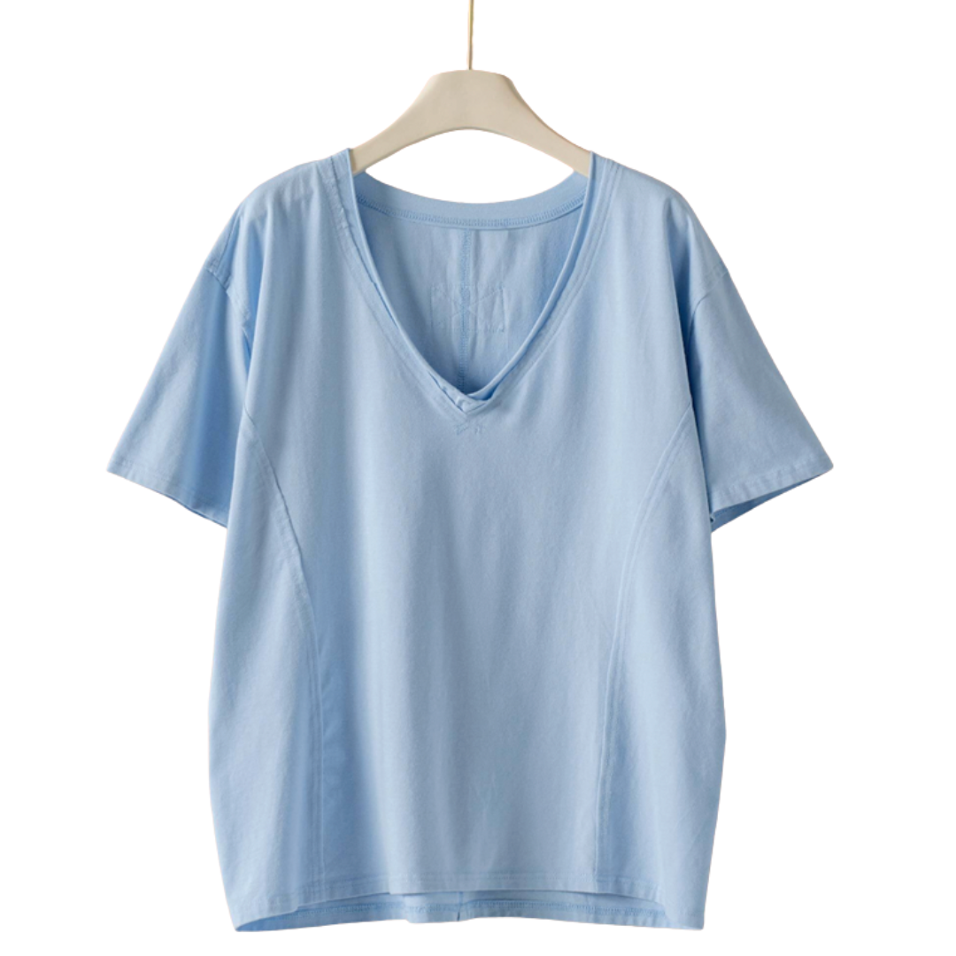 EXPOSED SEAM VNECK TEE BLUE