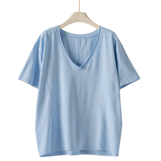 EXPOSED SEAM VNECK TEE BLUE