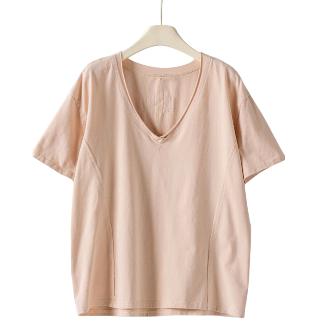 EXPOSED SEAM VNECK TEE NATURAL