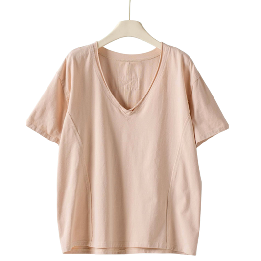 EXPOSED SEAM VNECK TEE NATURAL