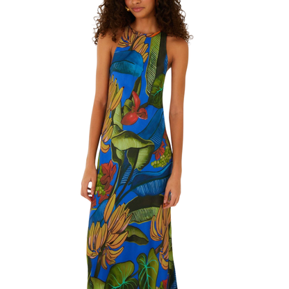 BLUE BANANA GRAPES SLEEVELESS MAXI DRESS