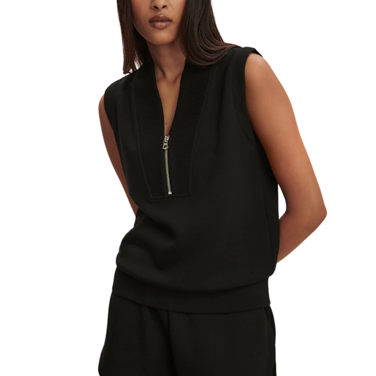 BEAU SLEEVELESS HALF ZIP TOP BLACK
