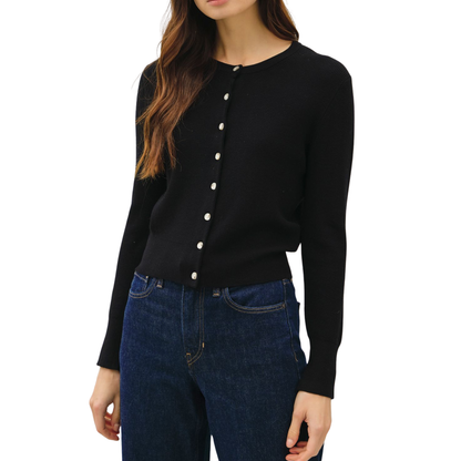 RIBBED CREWNECK CARDIGAN BLACK