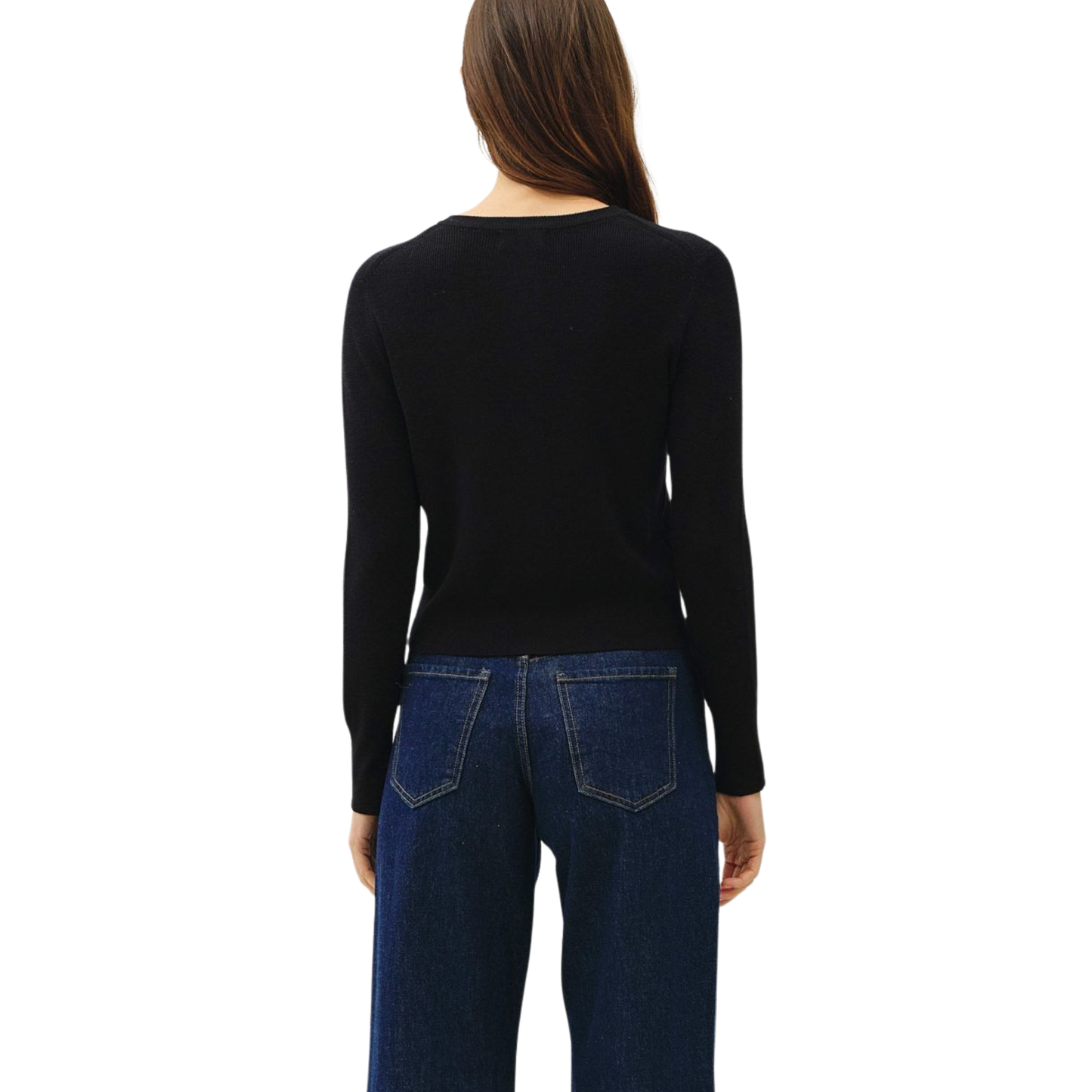 RIBBED CREWNECK CARDIGAN BLACK