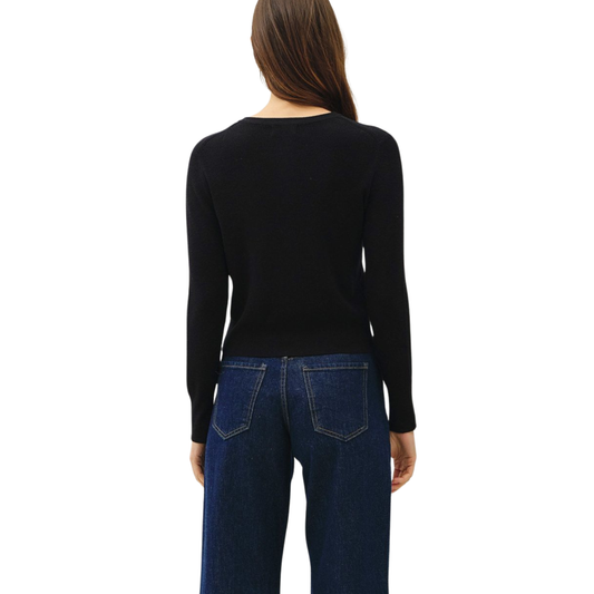 RIBBED CREWNECK CARDIGAN BLACK