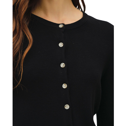 RIBBED CREWNECK CARDIGAN BLACK