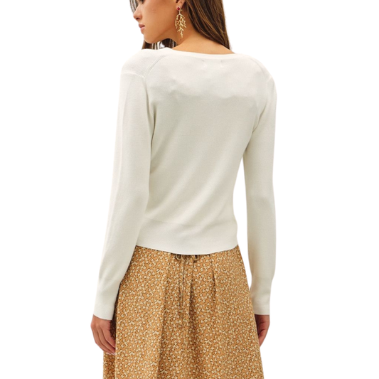 RIBBED CREWNECK CARDIGAN OFF WHITE