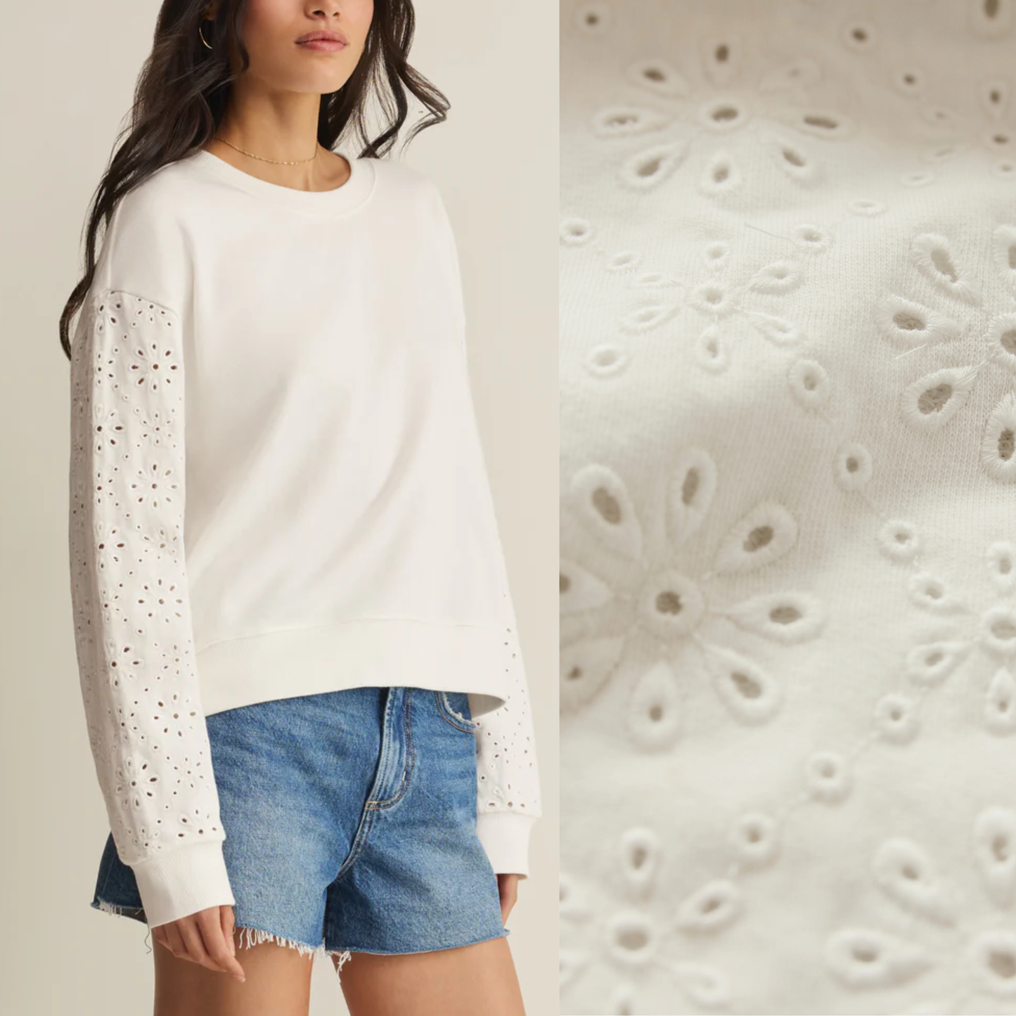 MOSAIC EYELET SWEATSHIRT WHITE