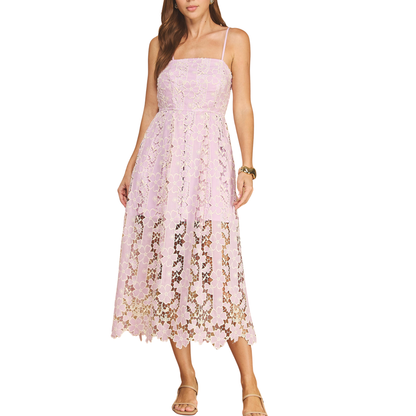 FLORAL LACE MIDI DRESS LILAC