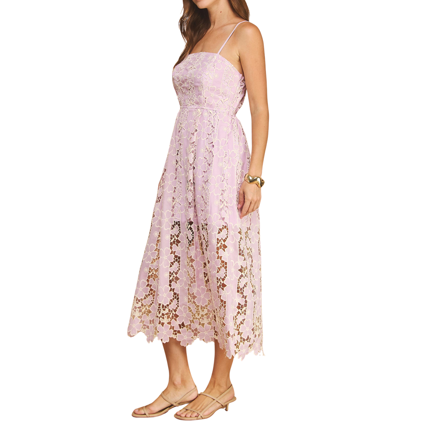 FLORAL LACE MIDI DRESS LILAC