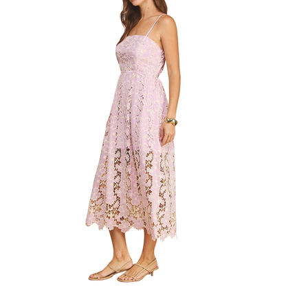 FLORAL LACE MIDI DRESS LILAC