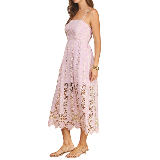 FLORAL LACE MIDI DRESS LILAC