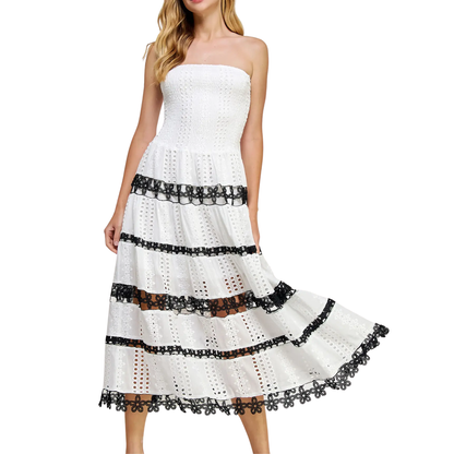 EYELET COLORBLOCK LACE TUBE WHITE/BLACK