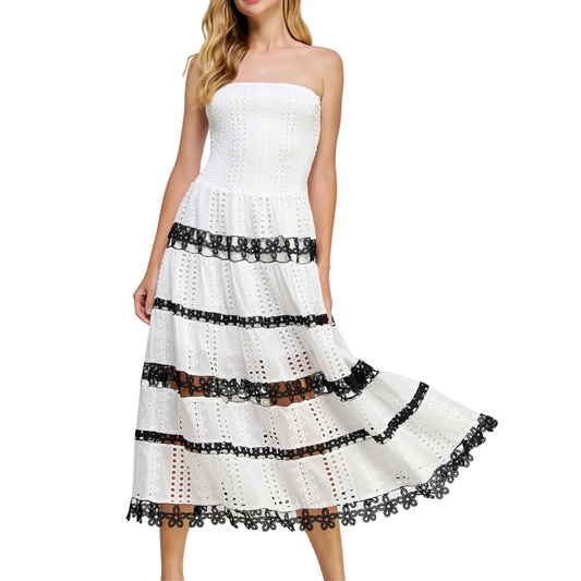 EYELET COLORBLOCK LACE TUBE WHITE/BLACK