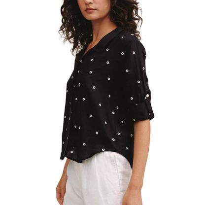 DROP COLLAR BOXY BUTTON DOWN CABANA DOT