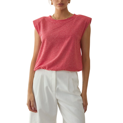STRIPE KNIT BUBBLE HEM TANK RED