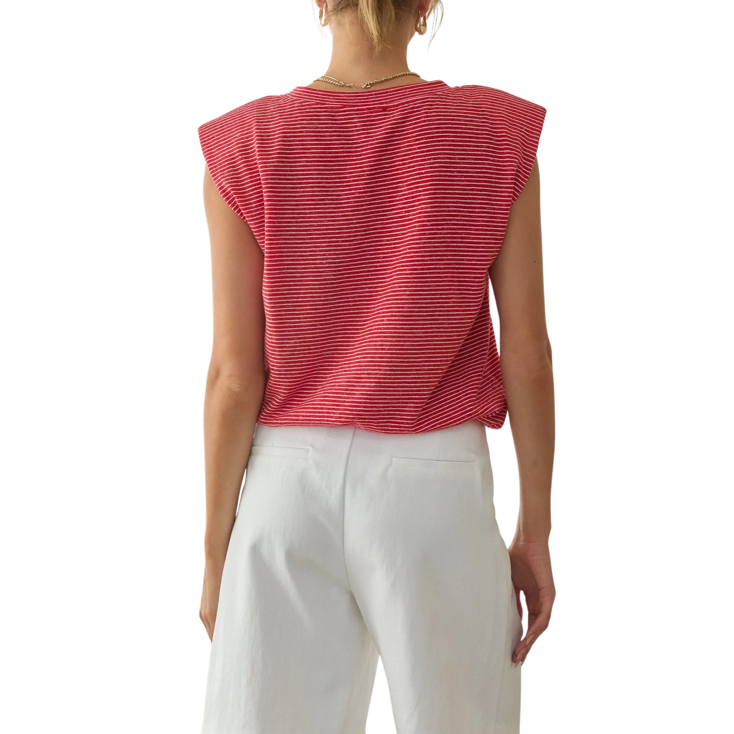 STRIPE KNIT BUBBLE HEM TANK RED