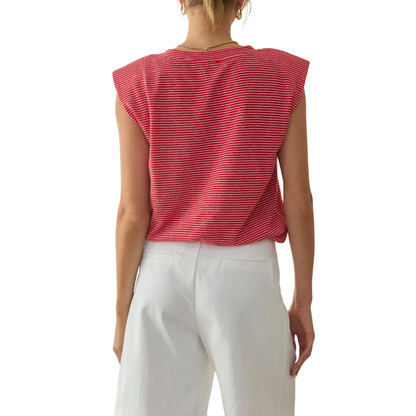 STRIPE KNIT BUBBLE HEM TANK RED