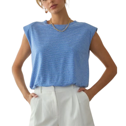 STRIPE KNIT BUBBLE HEM TANK BLUE