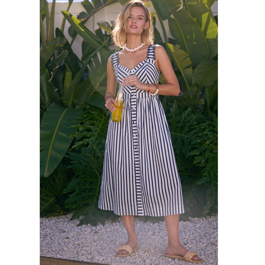 STRIPED MIDI DRESS BLUE