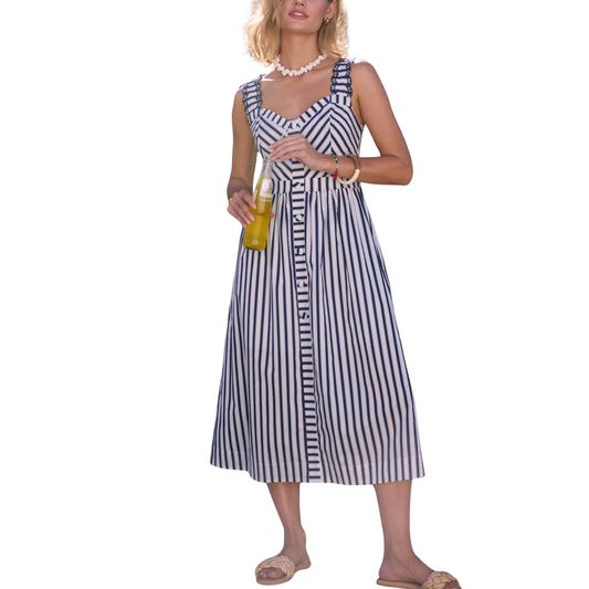 STRIPED MIDI DRESS BLUE