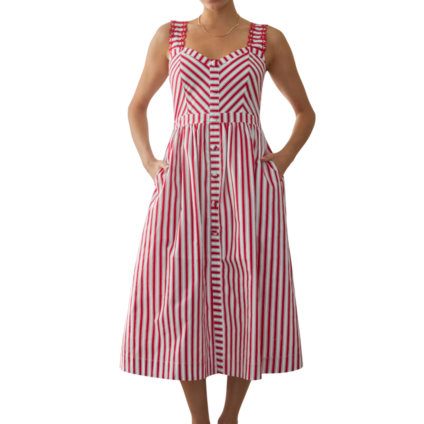 STRIPED MIDI DRESS RED