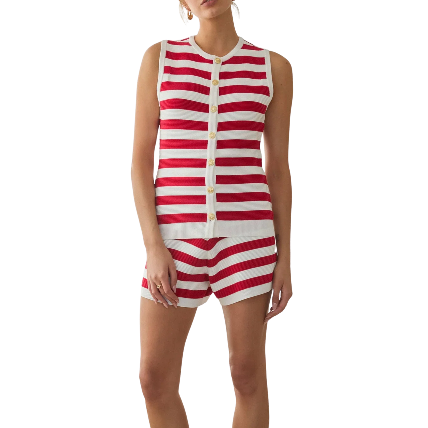 SAILOR STRIPE BUTTON TOP RED